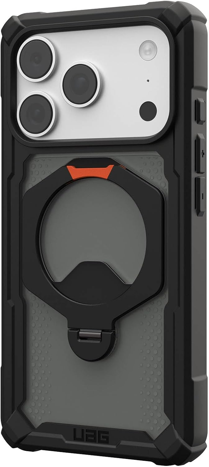 Robuste schwarze Smartphone-Hülle mit Ringständer und Kameranausschnitt auf der Rückseite.