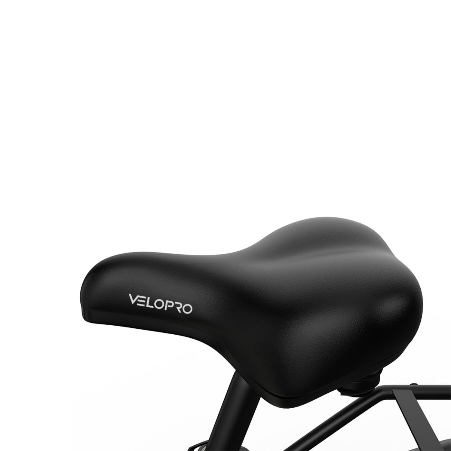 Una sella per bicicletta Velopro nera su sfondo bianco.