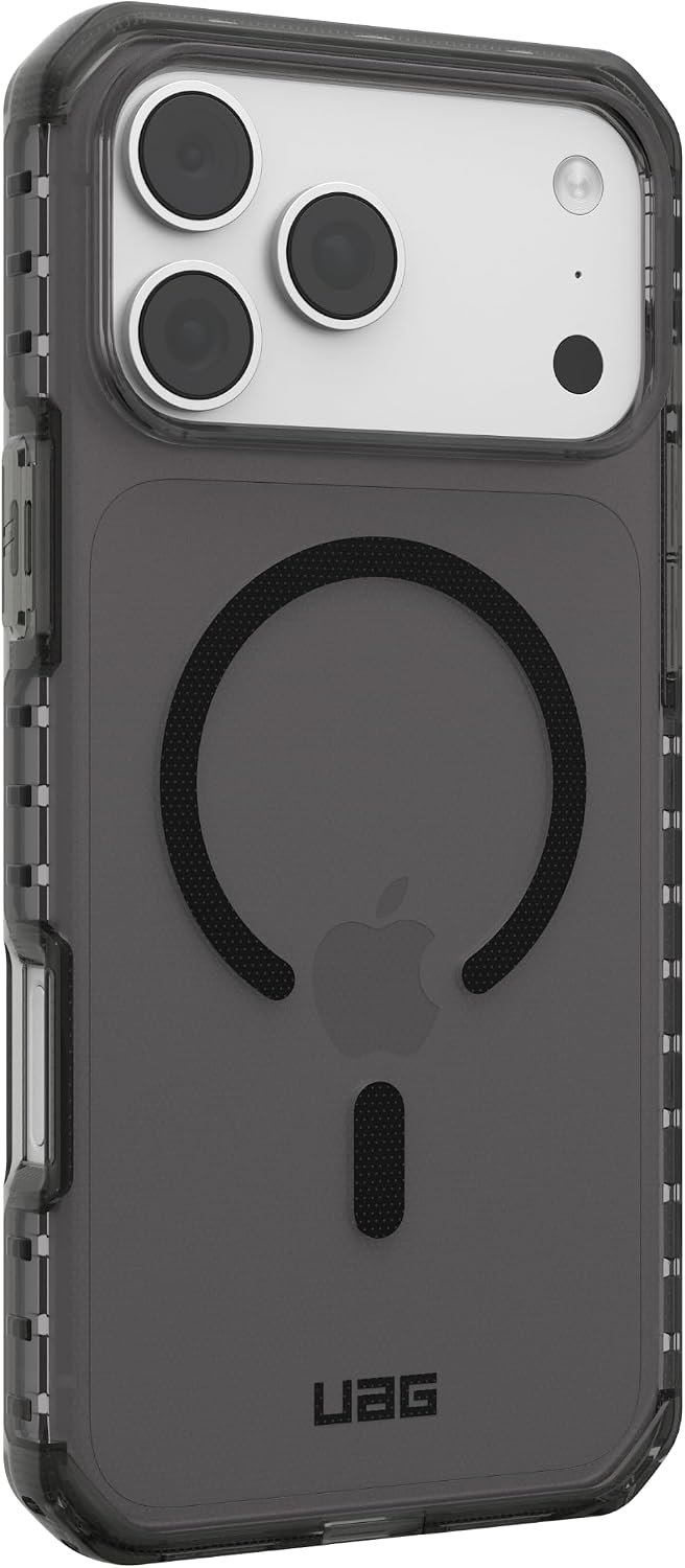 Una custodia grigia per iPhone con ritaglio per fotocamera e anello magnetico sul retro.