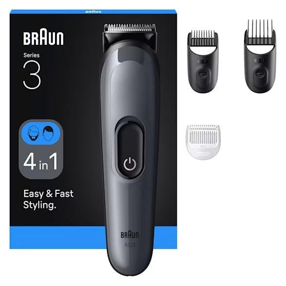 Rasoio e rifinitore Braun Series 3 4 in 1 con scatola e accessori.