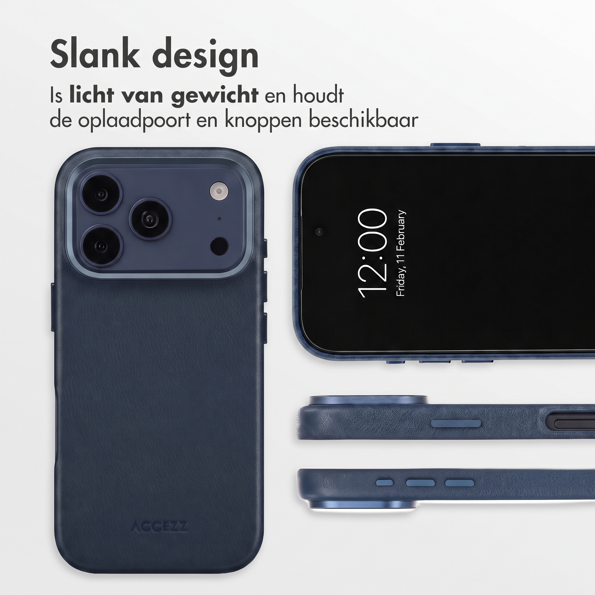 Coque de protection bleu foncé pour smartphone avec découpe pour l'appareil photo et boutons.