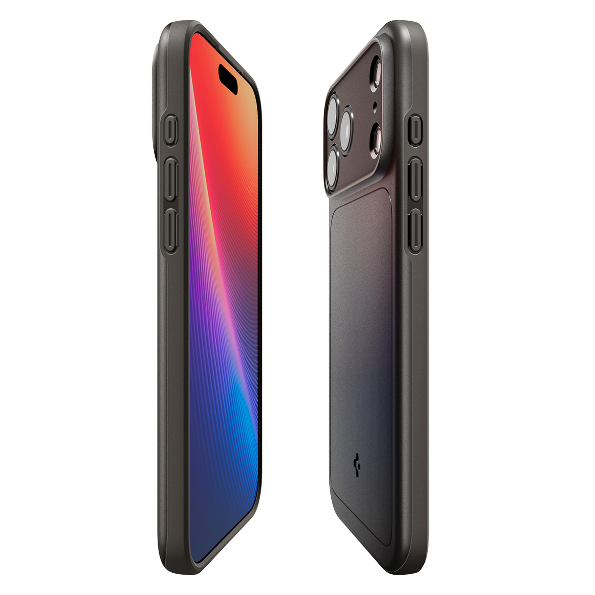 Twee zwarte smartphonehoesjes beschermen een apparaat met een kleurenscherm voor en de camera achter.