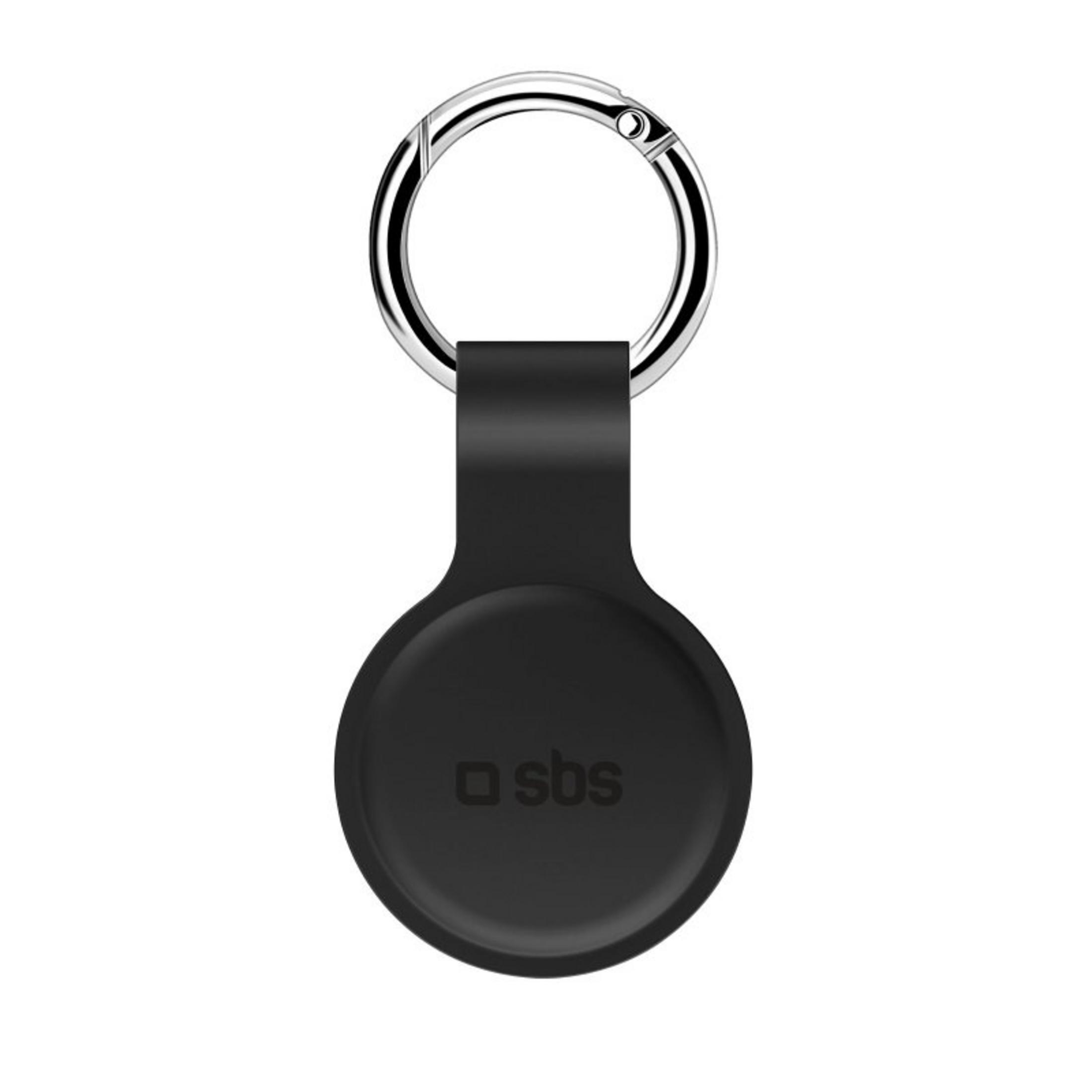 Portachiavi in silicone nero con anello argentato e logo sbs.