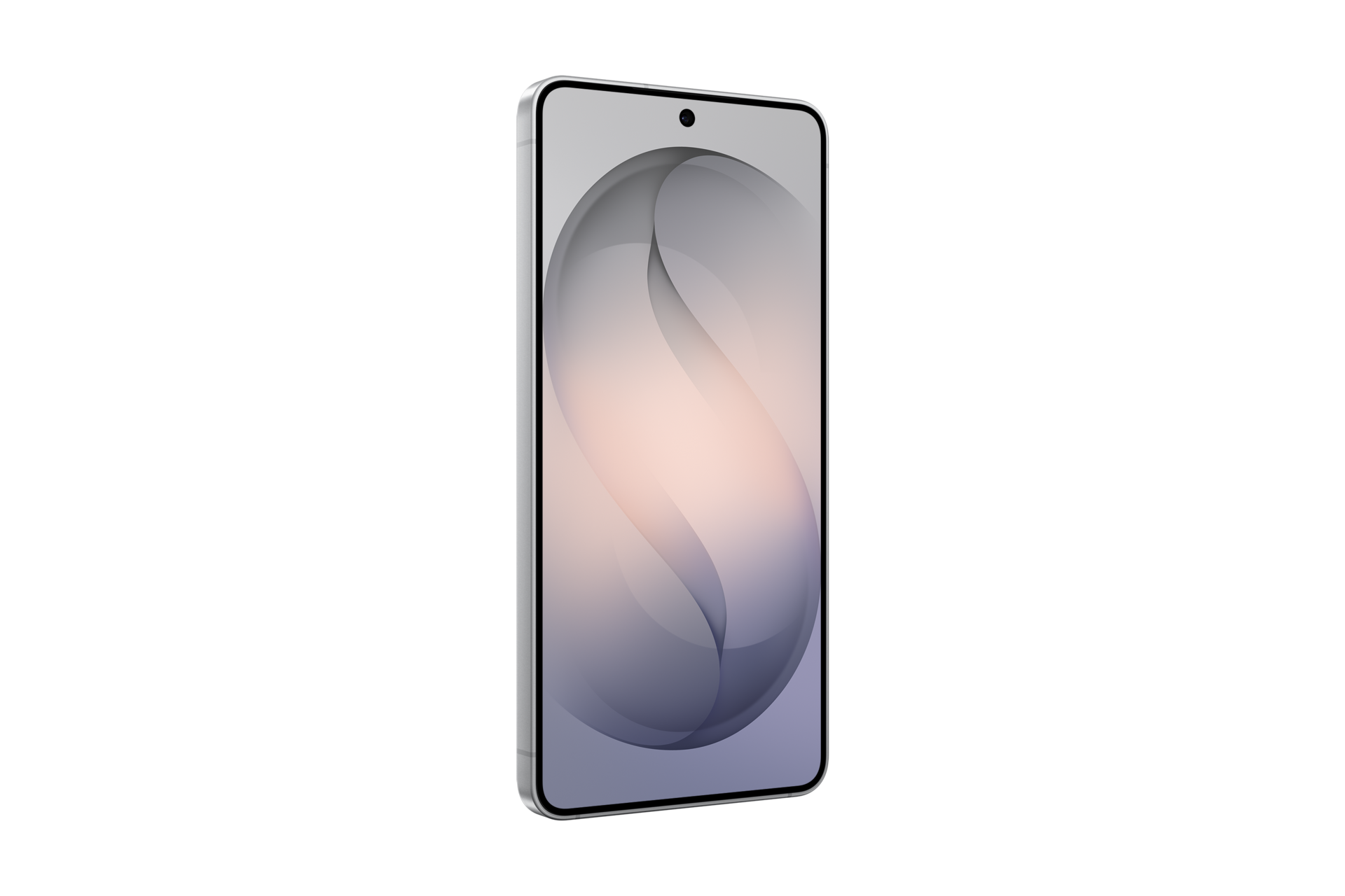 Uno smartphone bianco elegante con uno sfondo astratto grigio e rosa, su sfondo nero.