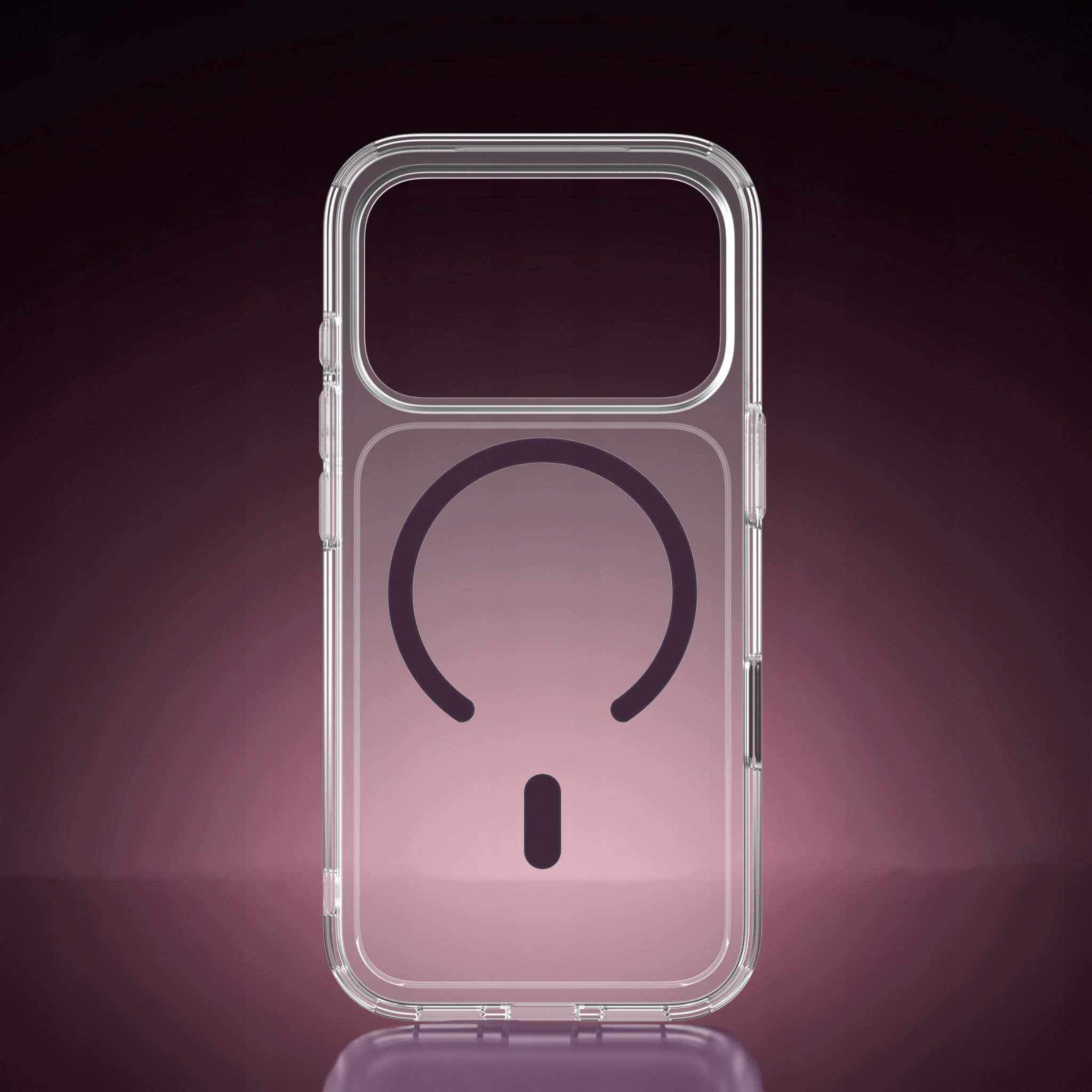 Przezroczyste etui na telefon z pierścieniem magnetycznym na ciemnym tle.