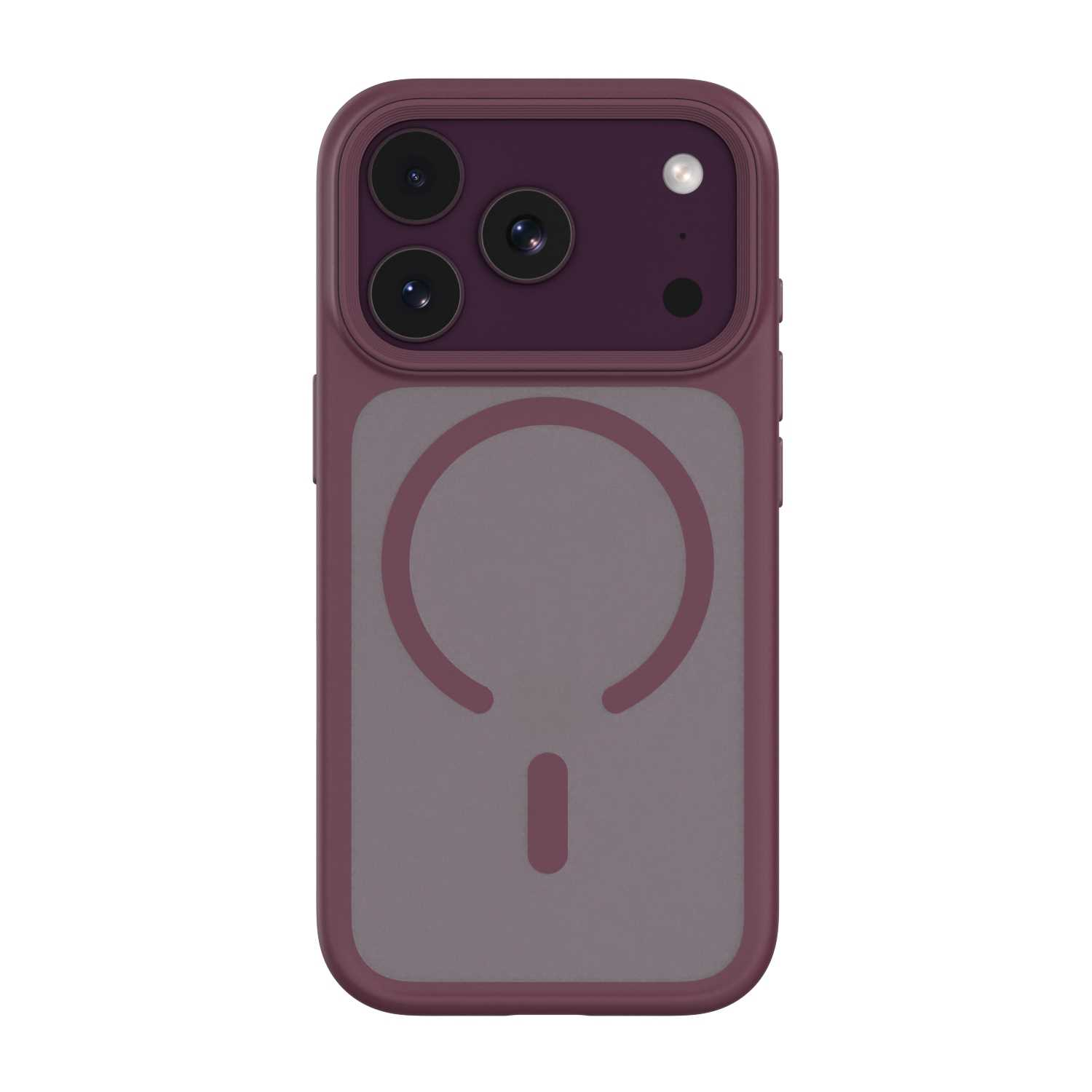 Fioletowe etui na smartfon z wycięciem na aparat i magnetycznym pierścieniem ładowania.