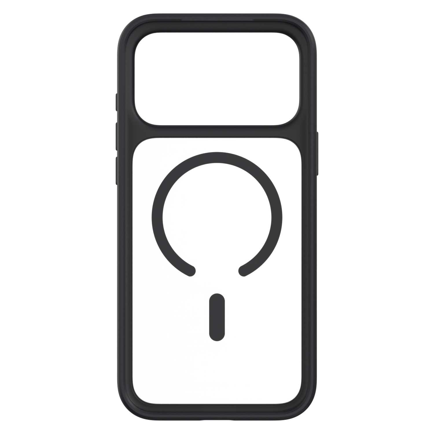 Czarne etui ochronne z okrągłym pierścieniem magnetycznym na białym tle.