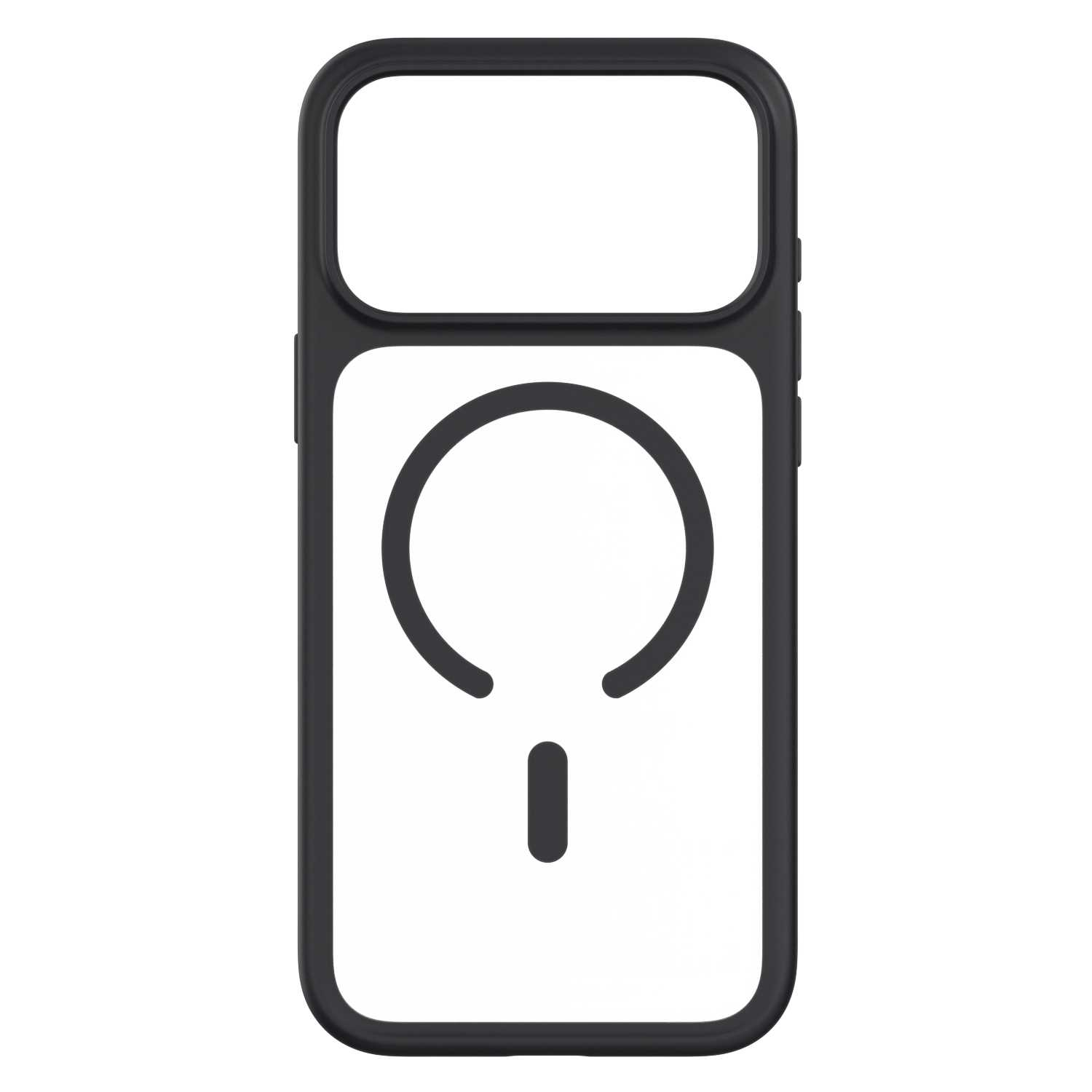 Czarne etui na telefon z wbudowanym pierścieniem MagSafe i wycięciami.