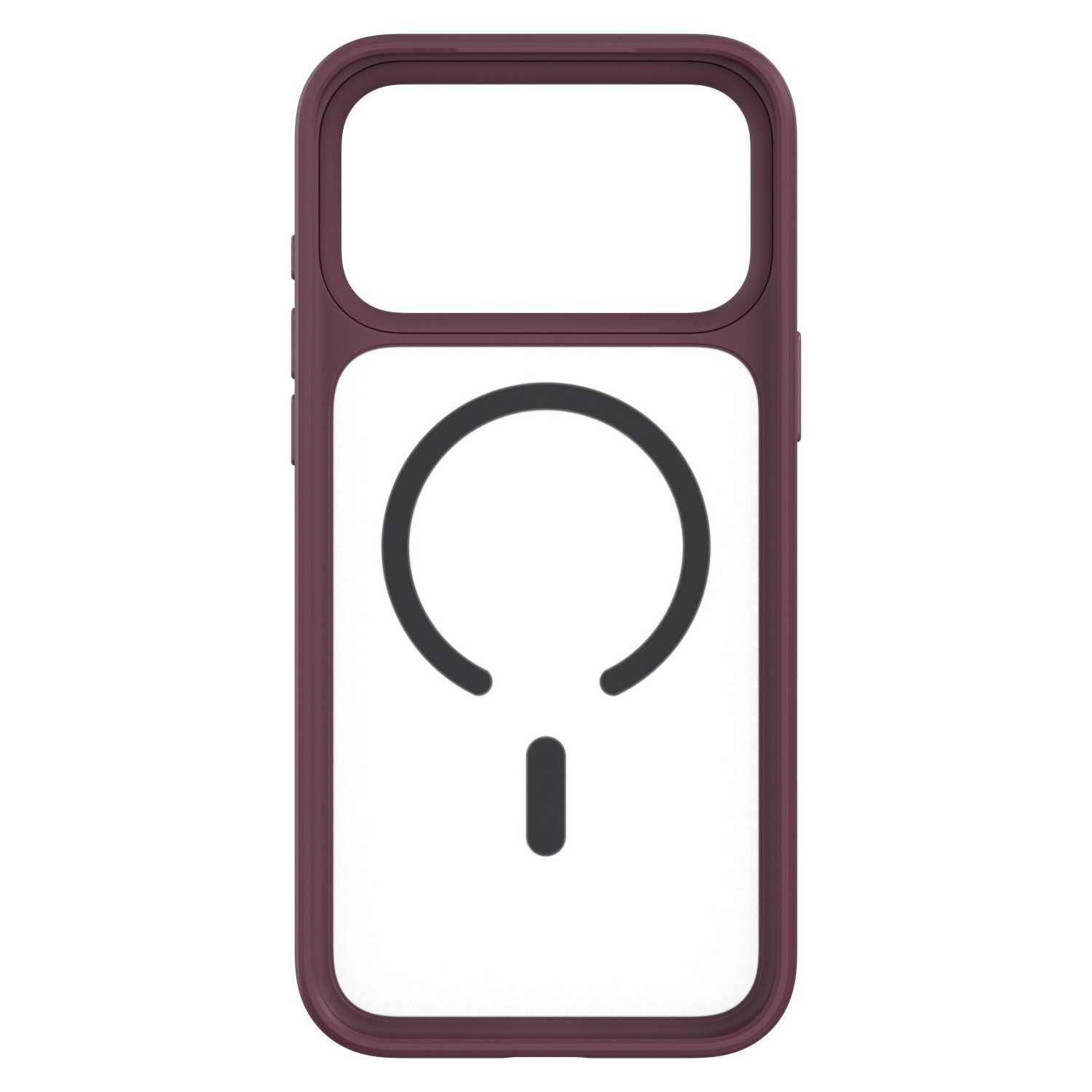 Ciemnoczerwone etui na telefon z tyłem MagSafe i wycięciem na aparat.