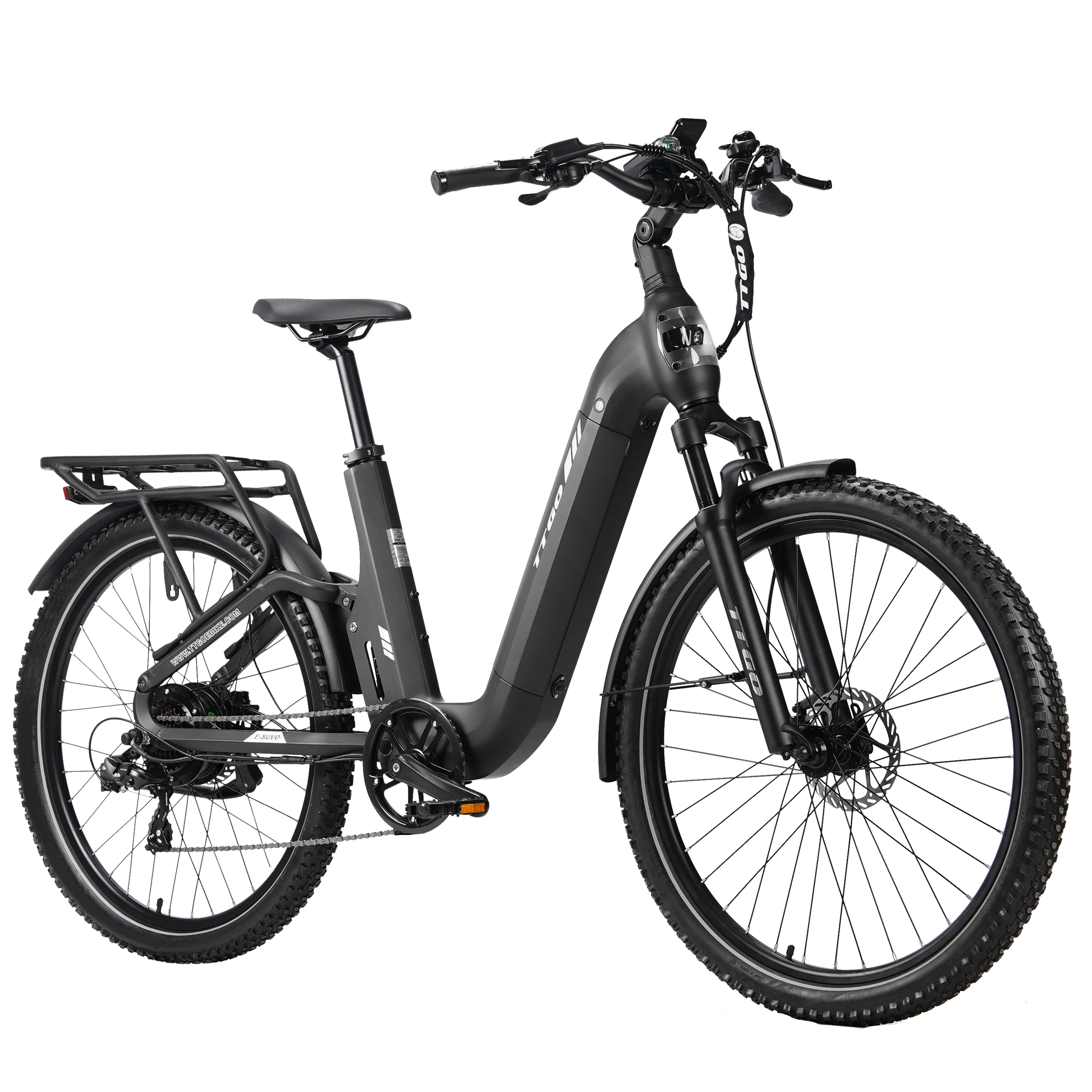 Bicicleta urbana - TTGO E-SUVO, Bicicleta eléctrica, 250 W, Negro gris