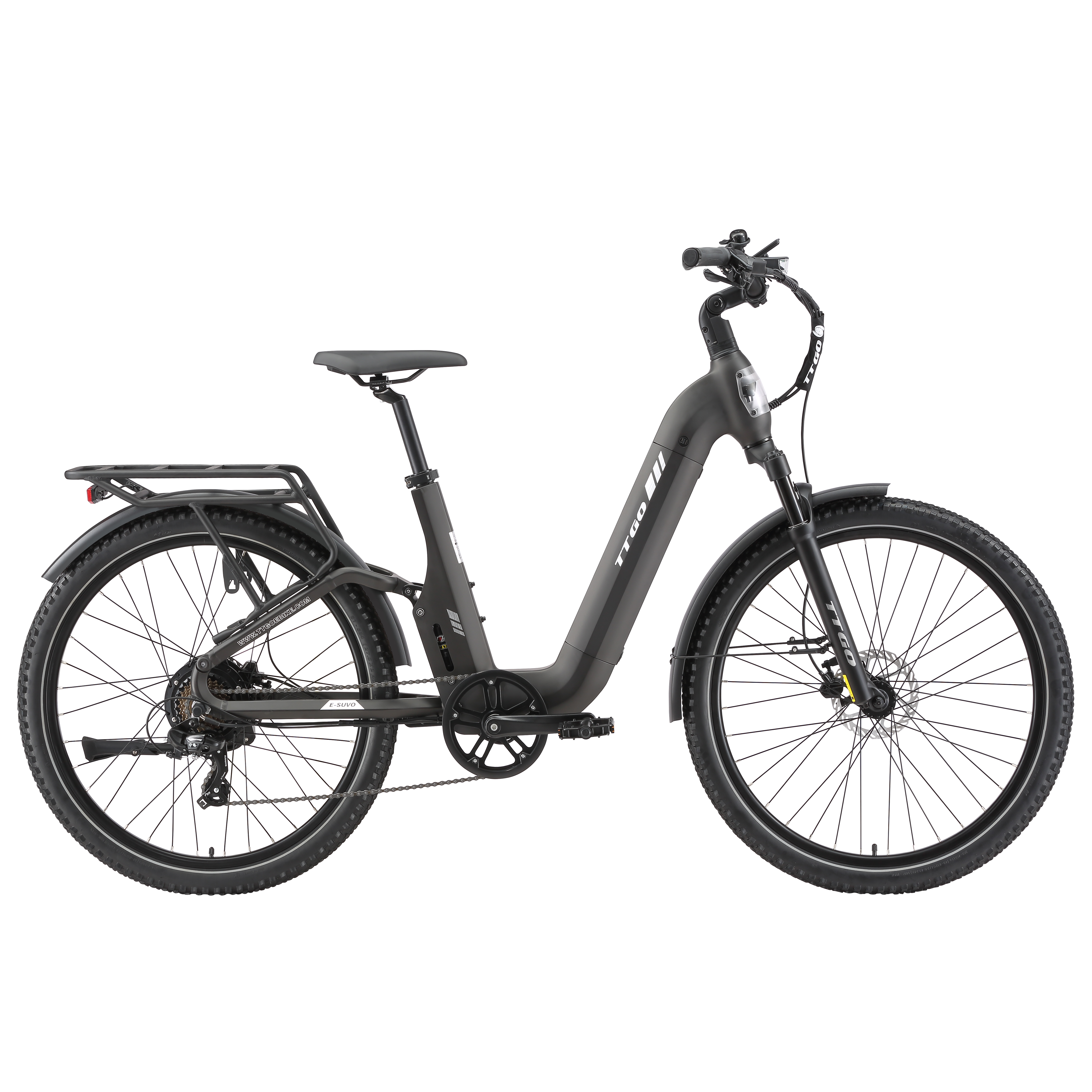 Bicicleta urbana - TTGO E-SUVO, Bicicleta eléctrica, 250 W, Negro gris