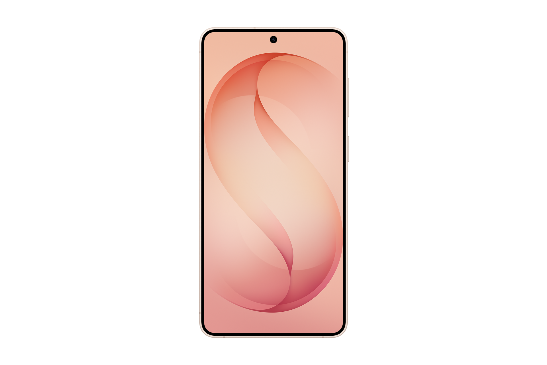 Ein Smartphone mit einem hellrosa, wellenförmigen abstrakten Hintergrund auf dem Bildschirm.