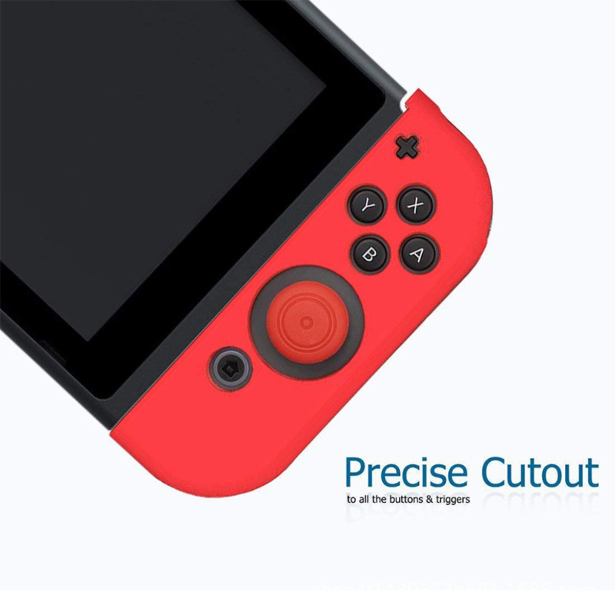 Primo piano di una console Nintendo Switch rossa con controller Joy-Con e ritagli precisi.