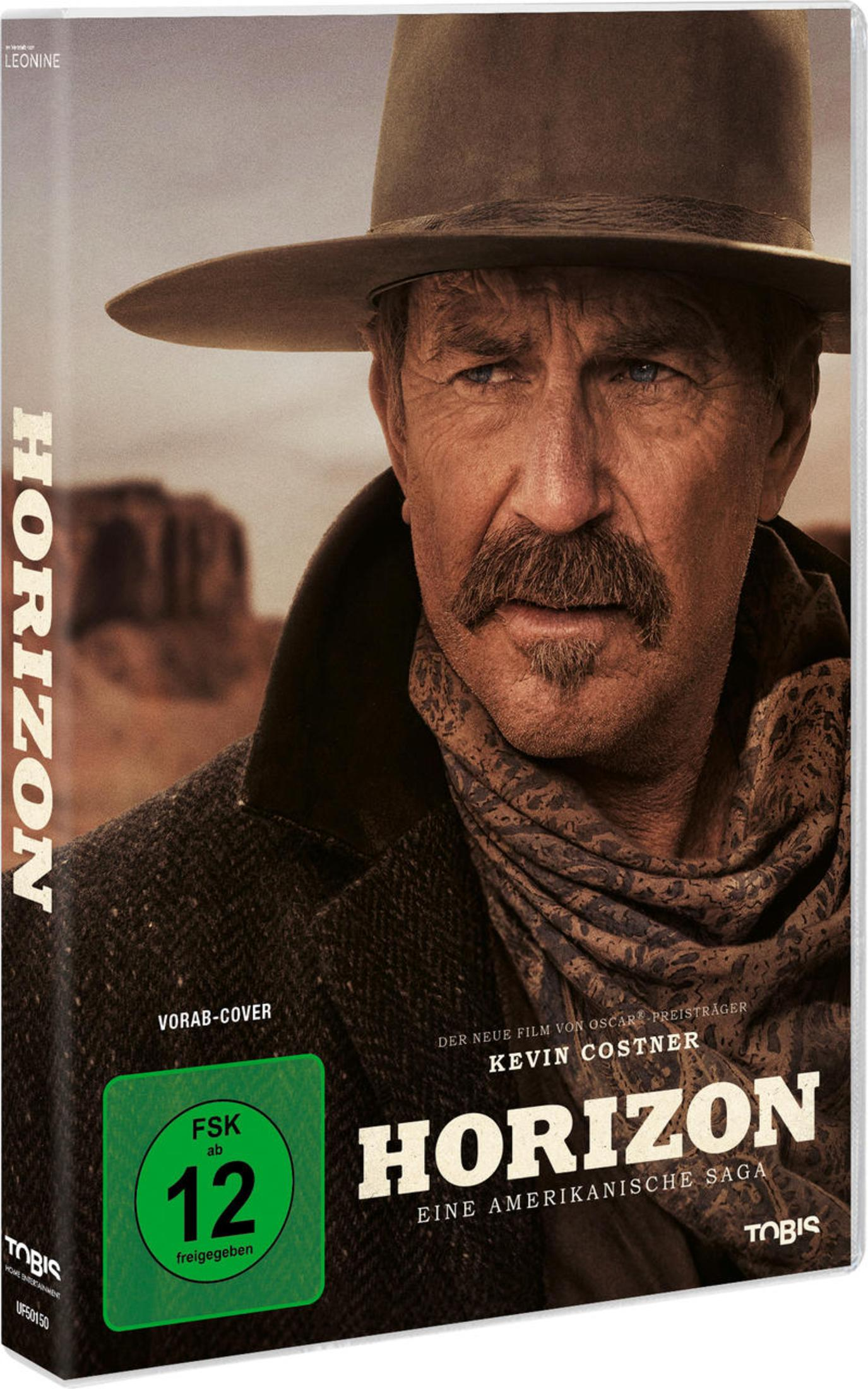 DVD-Cover des Films Horizon mit Kevin Costner in einem Hut vor einer staubigen Landschaft.