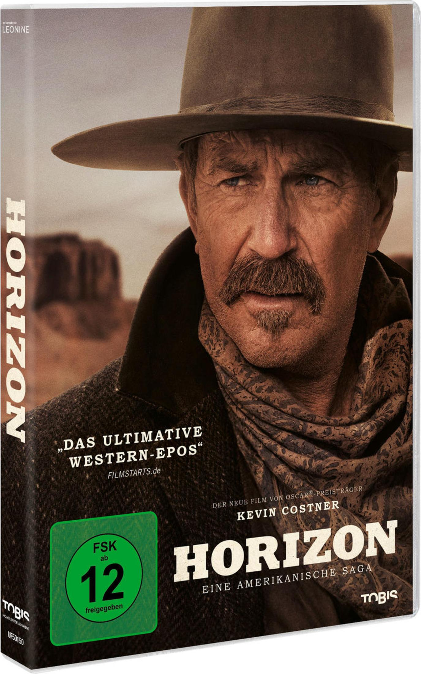 DVD-Cover von Horizon mit Kevin Costner in einem Hut und Western-Hintergrund.