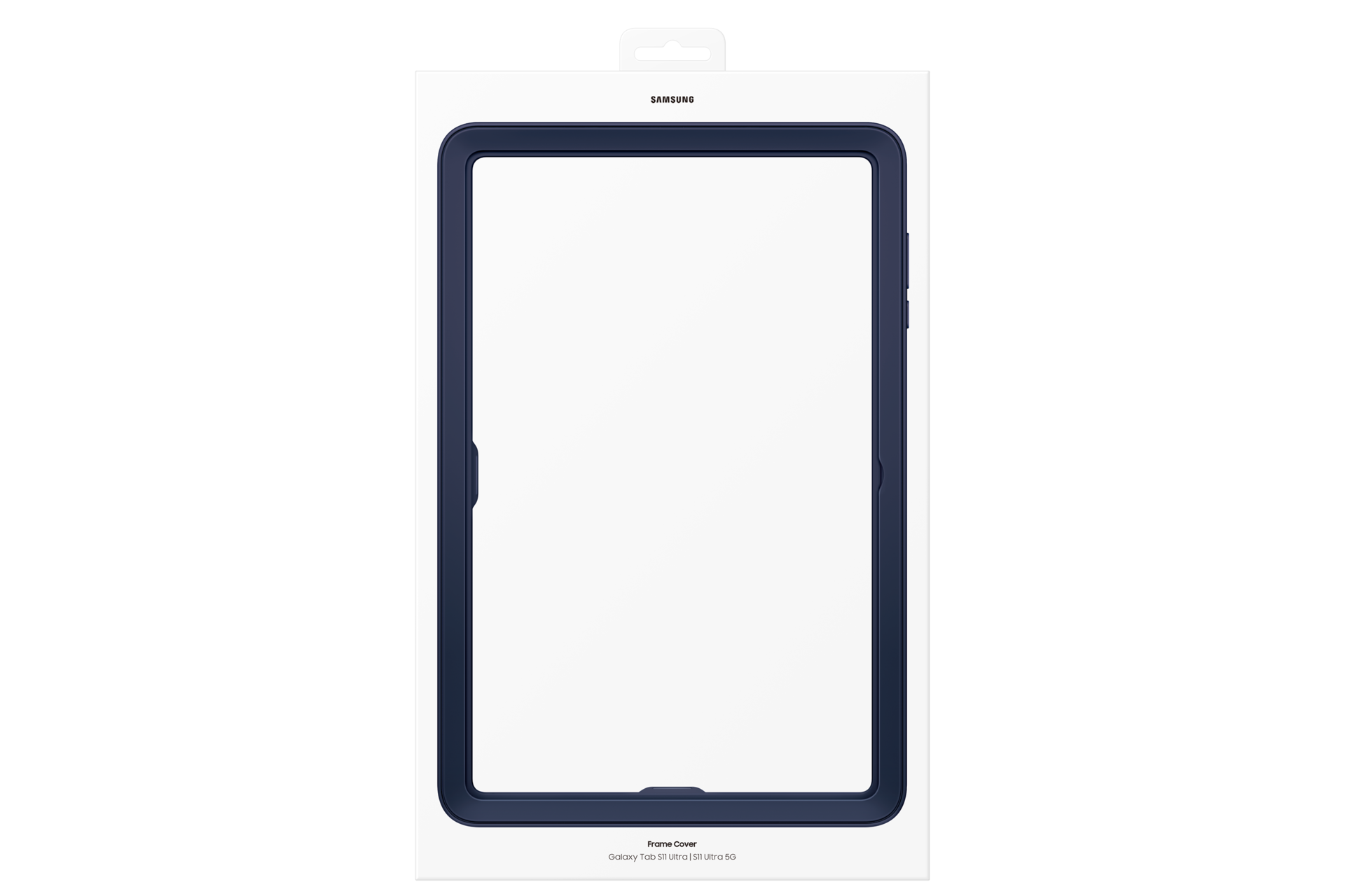 Confezione cover per cornice Samsung Galaxy Tab S11 Ultra con cornice protettiva blu scuro.