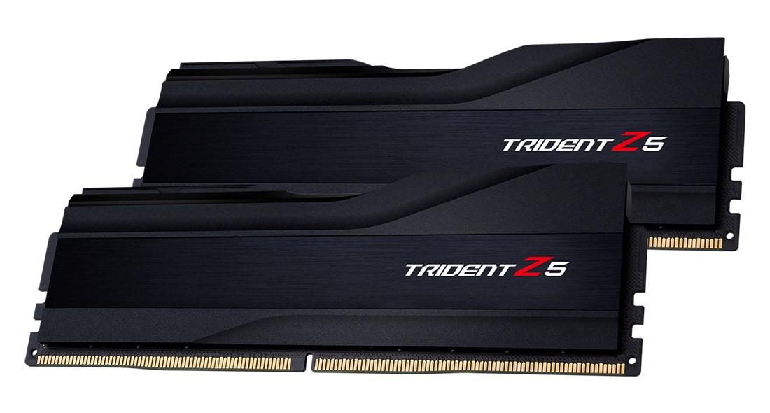 Deux modules de RAM Trident Z5 noirs avec des dissipateurs thermiques métalliques sur fond blanc.