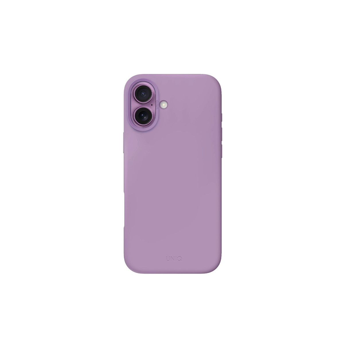 Arkada iki dikey kamera lensi ve altta küçük bir logo bulunan mor akıllı telefon kılıfı.