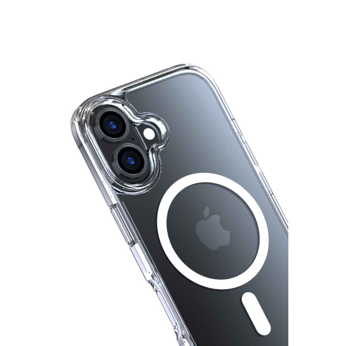 MagSafe halkalı ve kamera kesikli şeffaf telefon kılıfı.