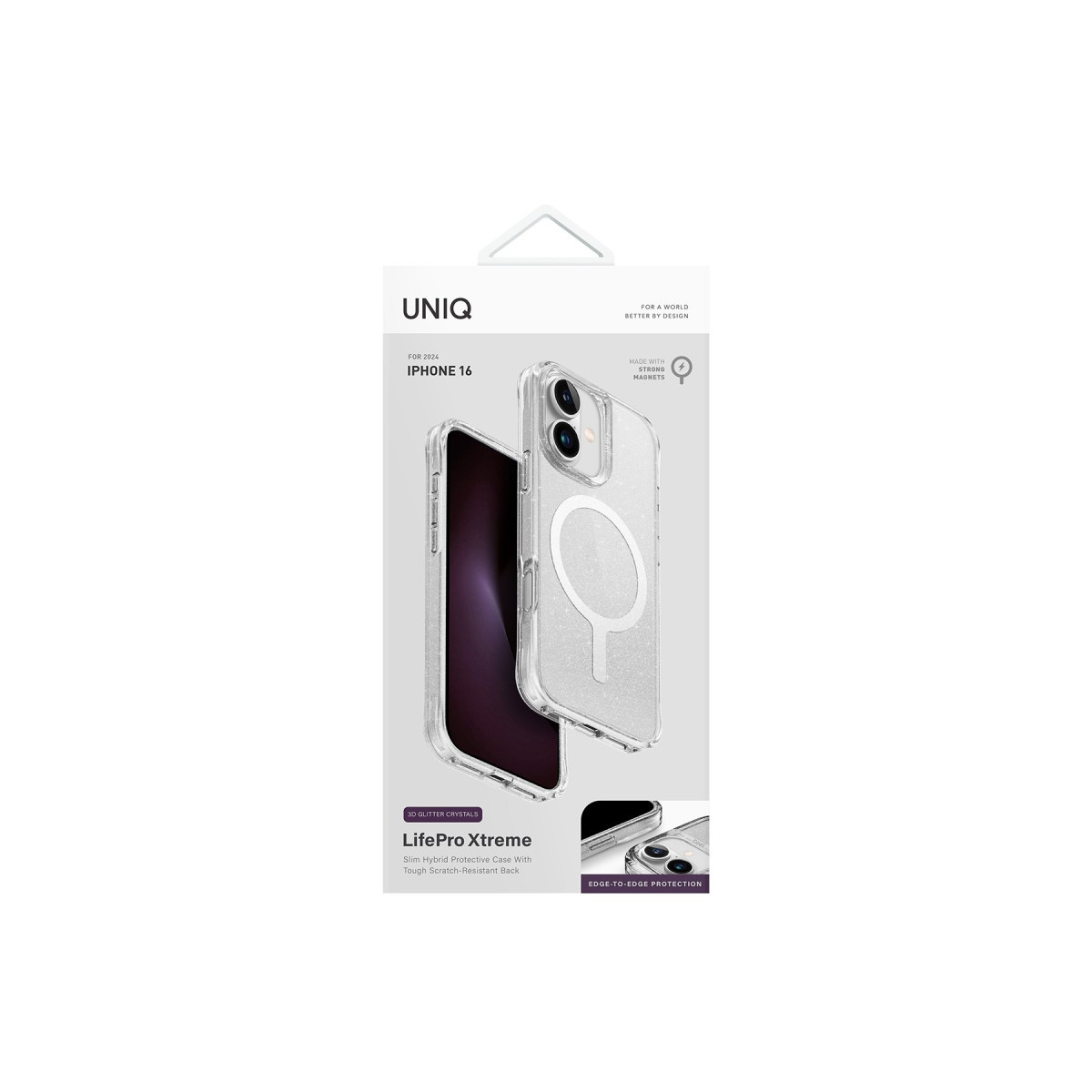 iPhone 16 için şeffaf Uniq LifePro Xtreme koruyucu kılıf ambalajı.