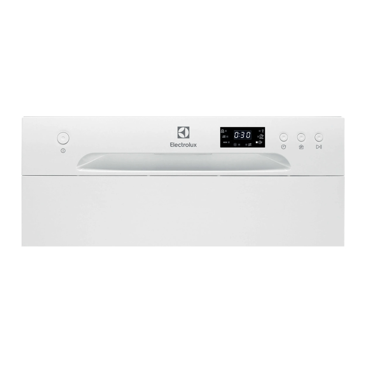 Weisse Electrolux Geschirrspülmaschine mit Digitaldisplay und Tasten.