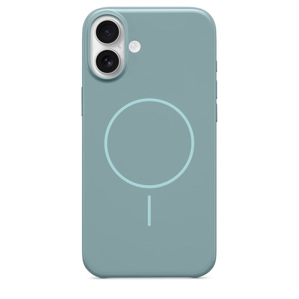 Custodia per smartphone blu con due aperture per fotocamera e un'icona MagSafe circolare sul retro.