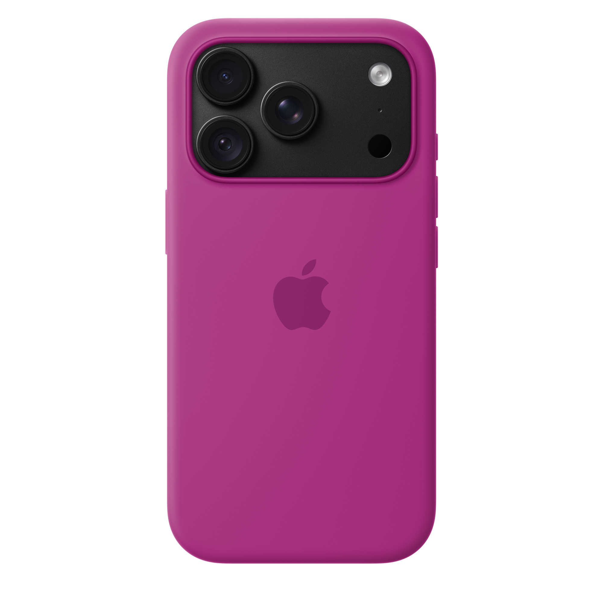 Un smartphone rose avec un module à triple caméra à l'arrière et le logo Apple au centre.