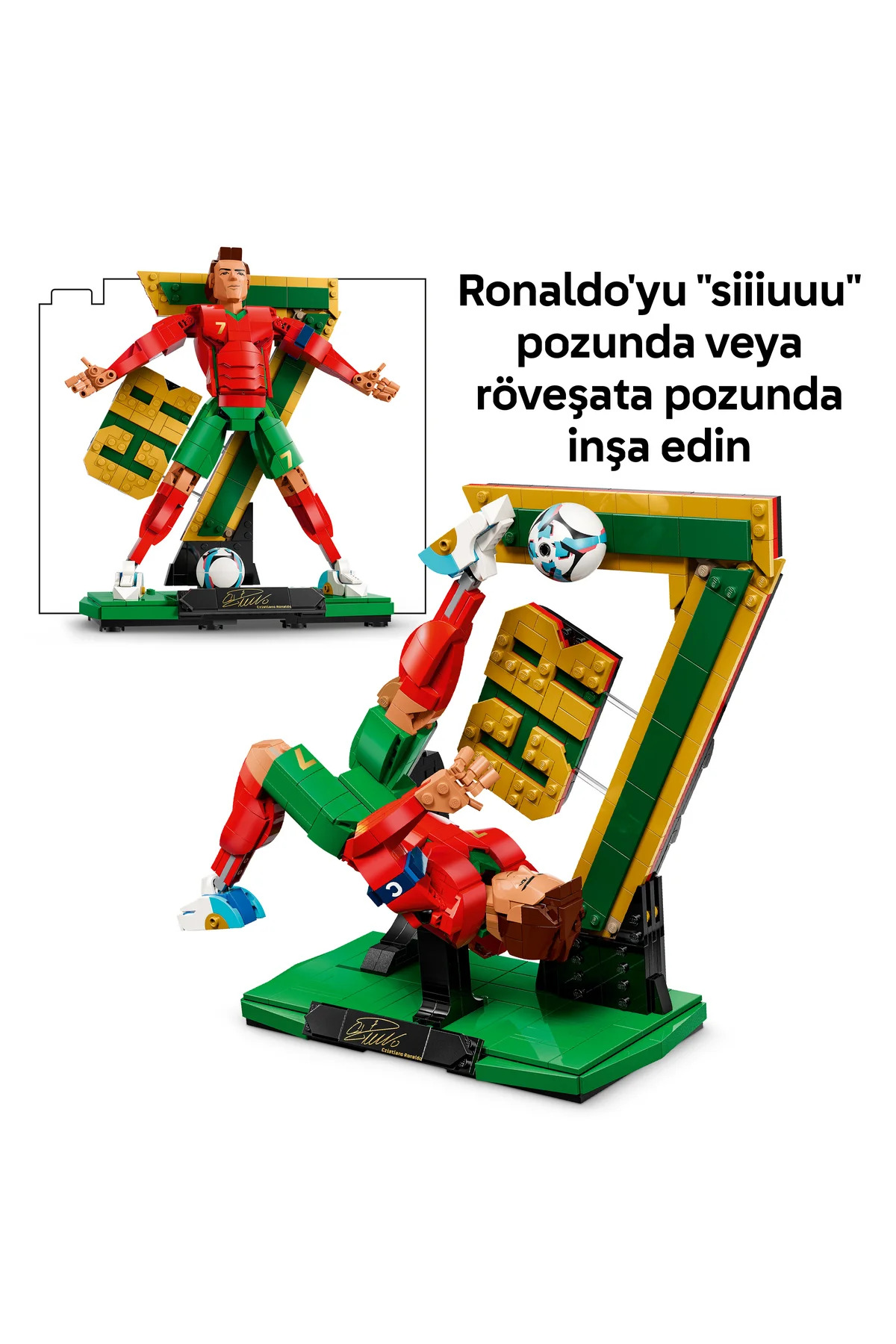 Ronaldo'nun kutlama ve röveşata pozlarındaki Lego figürü.