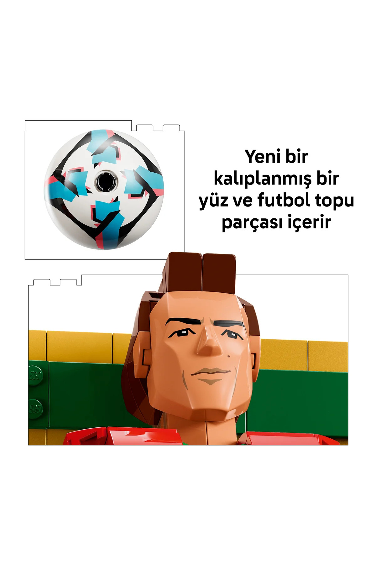 Futbol toplu ve yazılı Lego figürü.
