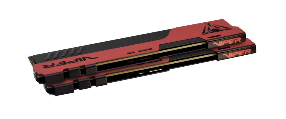 Deux barrettes de RAM Viper noires et rouges empilées sur fond blanc.