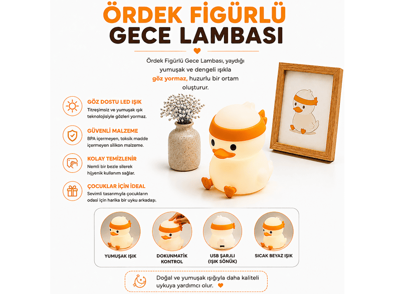 MUITOMAS Ördek Figürü Silikon USB-C Gece Lambası Beyaz