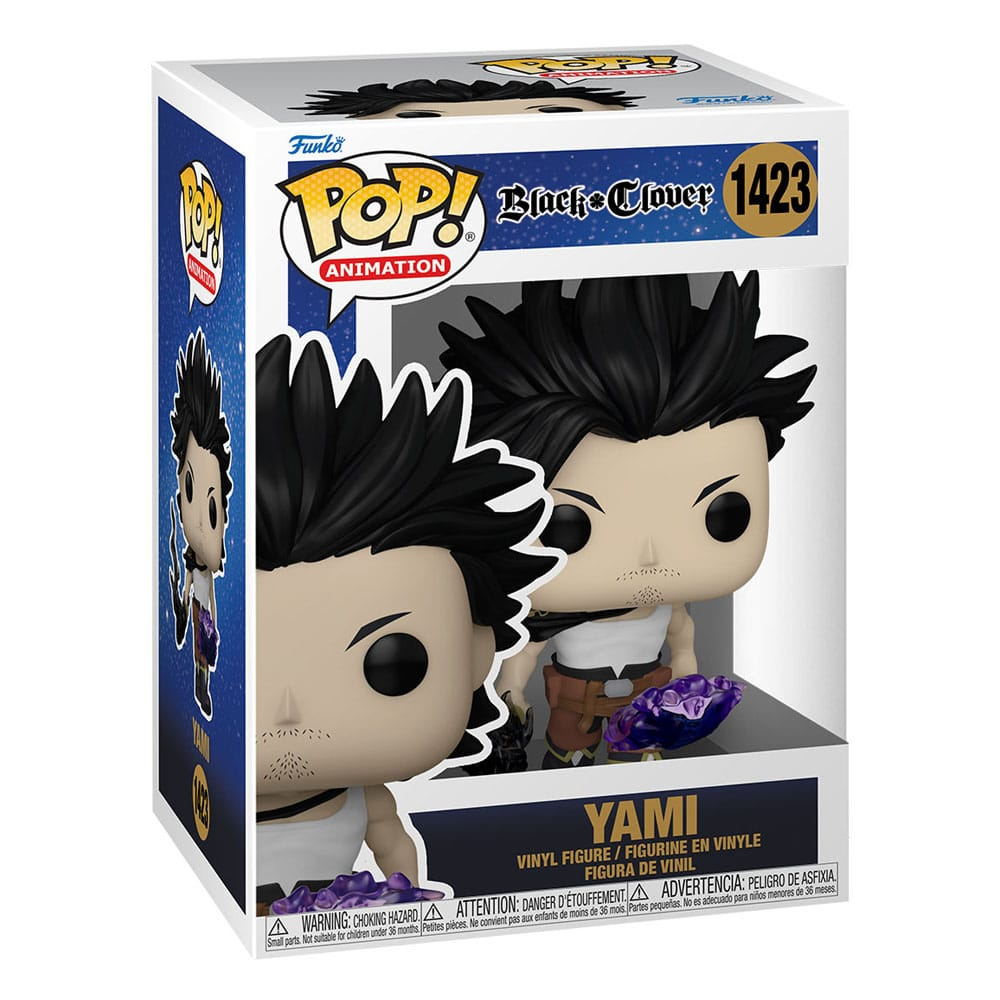 Figurine Funko Pop de Yami Sukehiro de Black Clover en boîte de collection avec cheveux noirs et barbe.