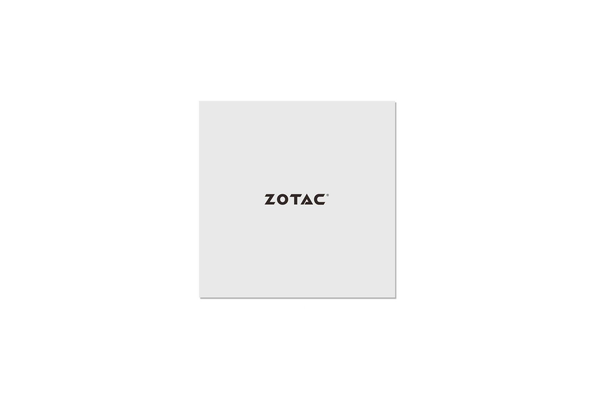 Czarne logo ZOTAC jest wyśrodkowane na jasno szarym kwadratowym tle.
