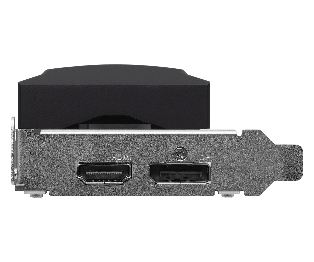Pannello posteriore di una scheda grafica con una porta HDMI e una DisplayPort.