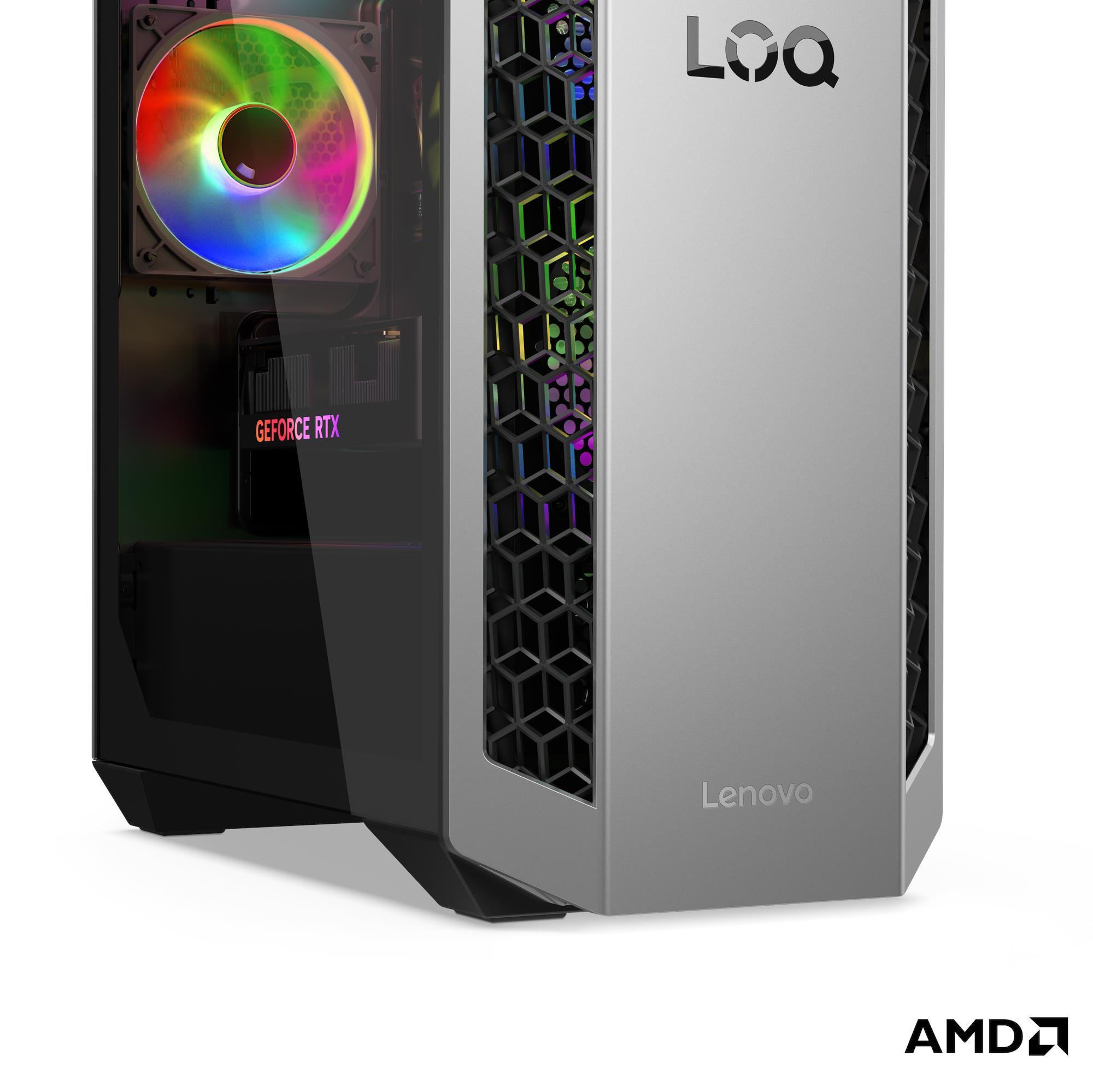 PC da gaming Lenovo LOQ con ventola RGB e scheda grafica GeForce RTX.