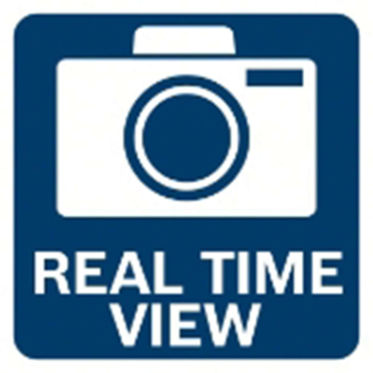 REAL TIME VIEW metninin üzerinde beyaz bir kamera gösteren mavi bir simge.