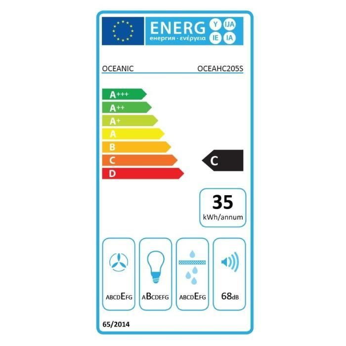 Energieeffizienzlabel für Oceanic Modell OCEAHC205S mit Energieklasse C und 35 kWh/Jahr.
