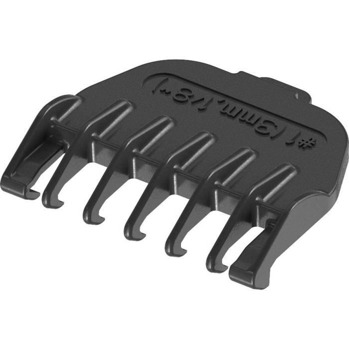 Un sabot de tondeuse à cheveux en plastique noir avec la taille 1 (3 mm, 1/8") indiquée.