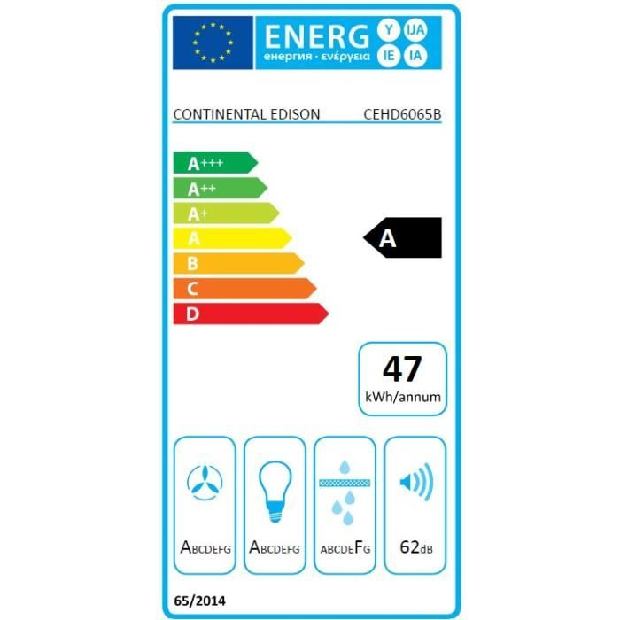 Etiqueta de eficiencia energética Continental Edison clase A y 47 kWh/año.