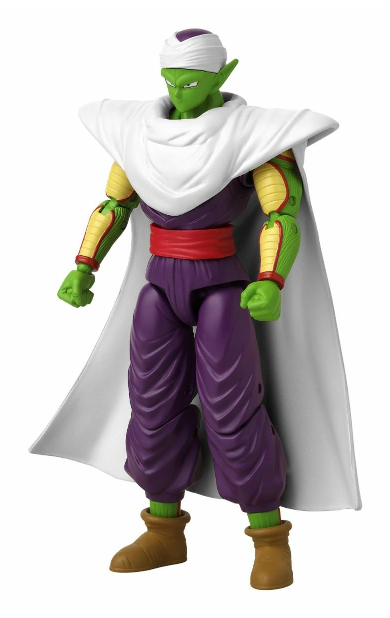 Figura de acción verde con capa blanca, turbante y ropa morada.