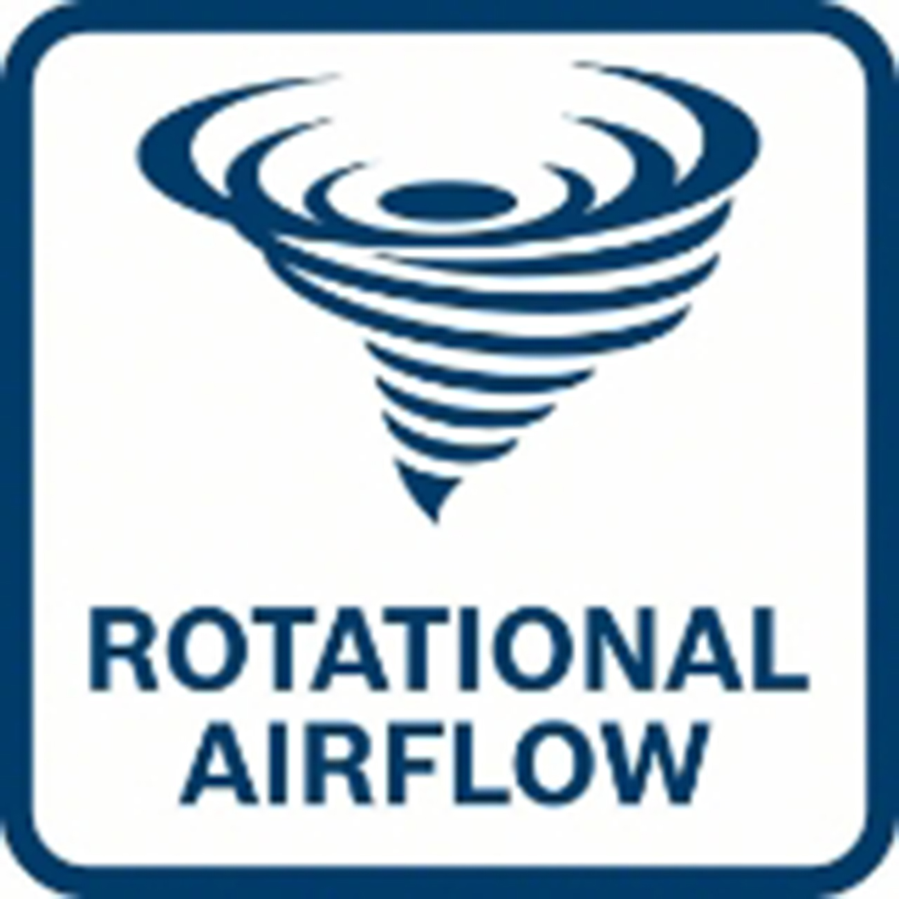 Altında ROTATIONAL AIRFLOW yazısı olan dönen bir kasırgayı gösteren mavi bir simge.