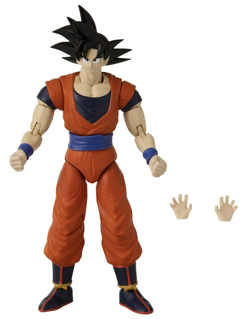 Figurka akcji przedstawiająca Goku w pomarańczowo-niebieskim mundurze z dwiema zapasowymi dłońmi.