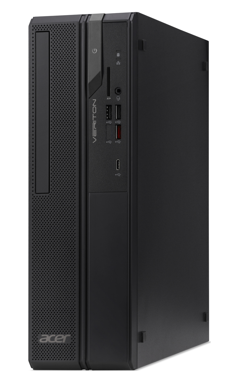 PC desktop Acer Veriton nero in formato tower con porte anteriori.