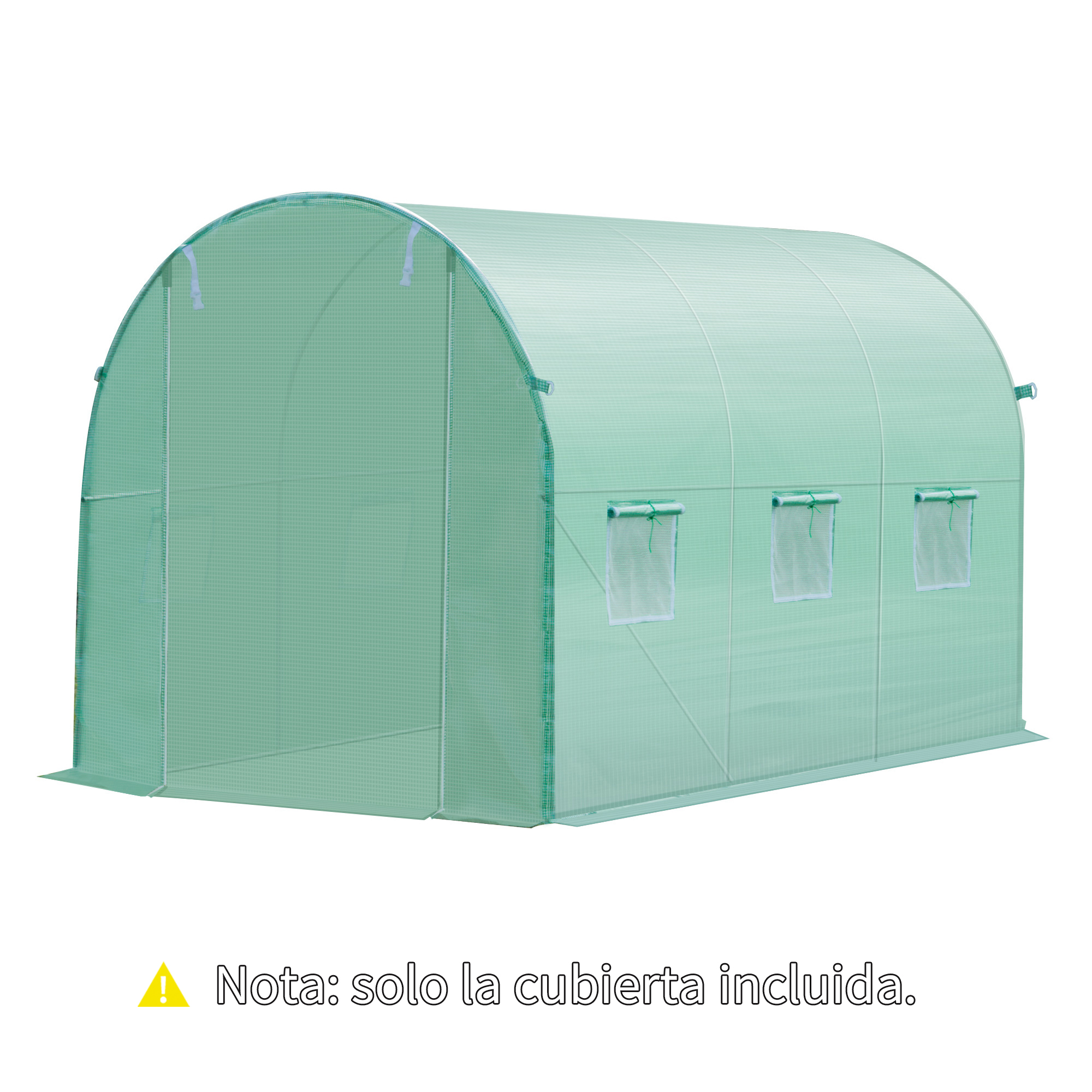 Cubierta de invernadero verde con ventanas laterales, Nota: Solo incluye la cubierta.