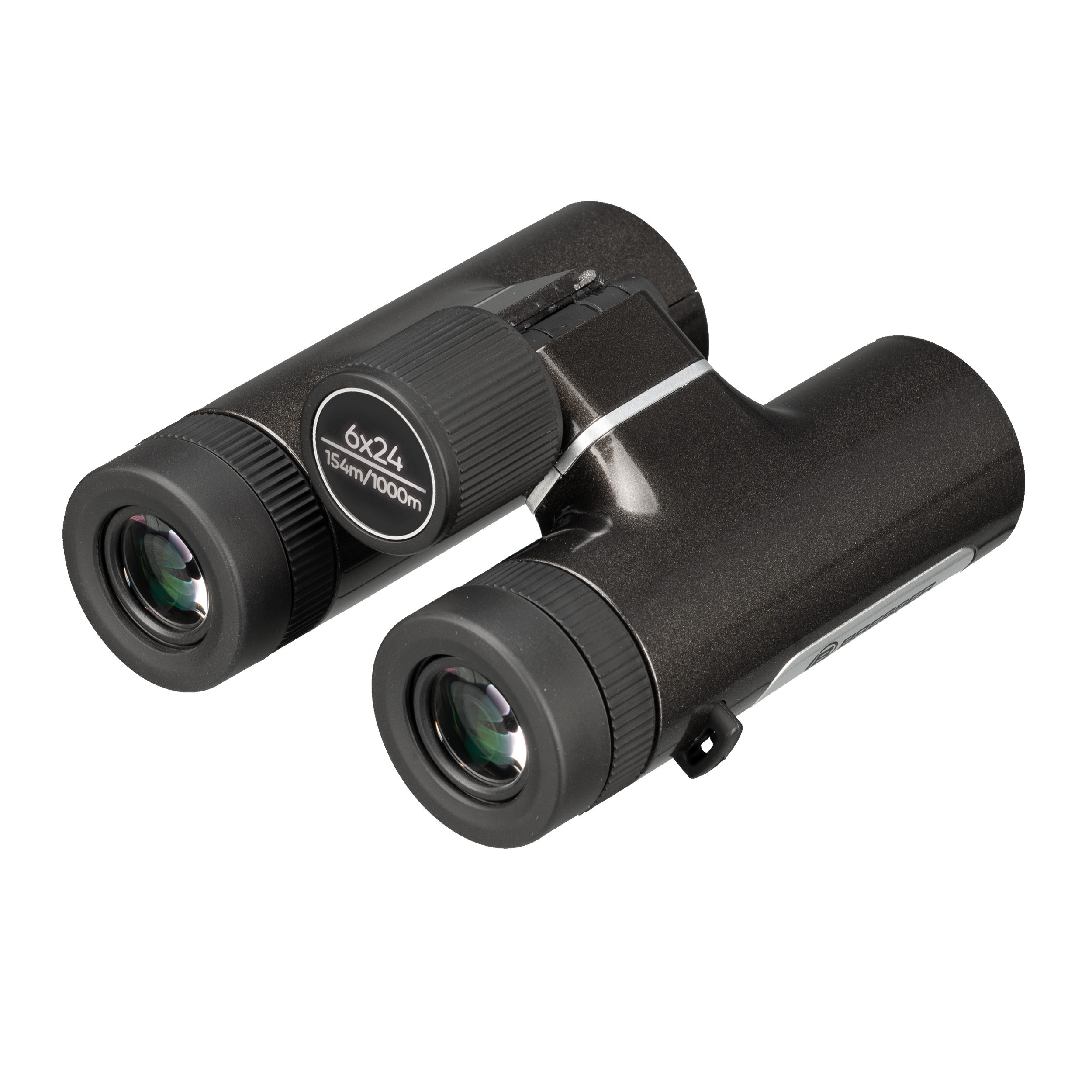 Binocolo nero compatto 6x24 su sfondo bianco.