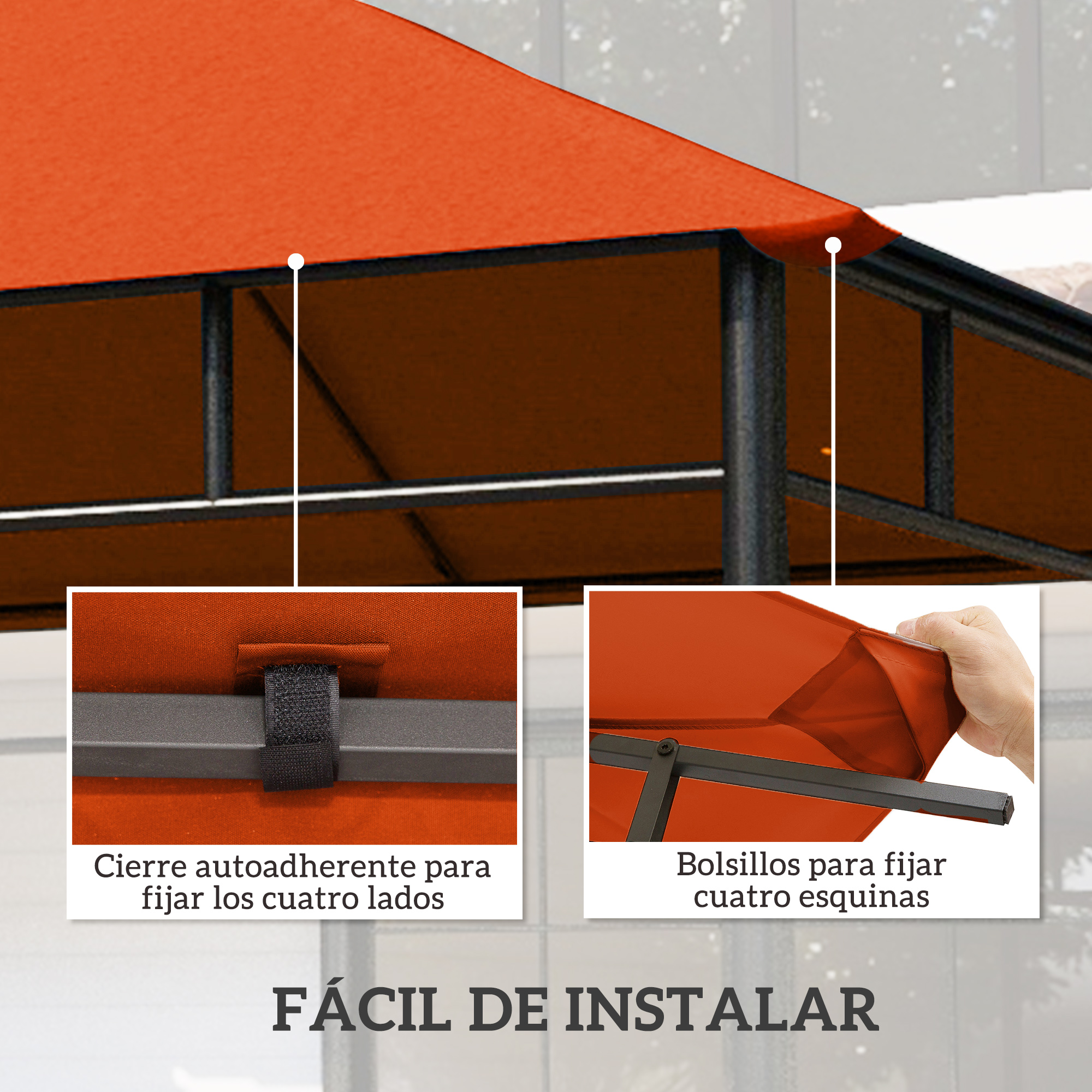 Fácil de instalar con cierres de velcro y bolsillos en las esquinas.