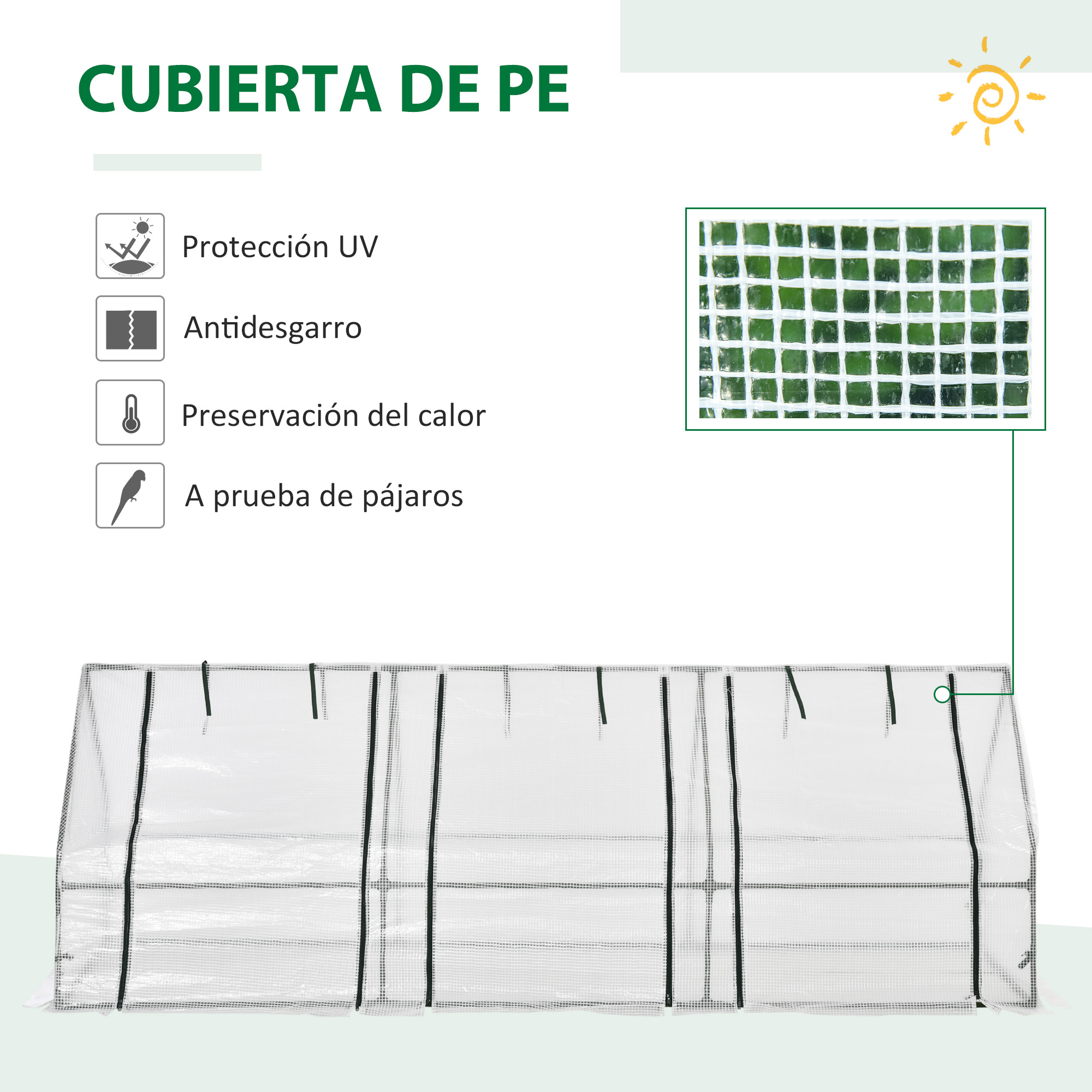 Una cubierta de invernadero de PE con protección UV, resistencia al desgarro, calor y protección contra aves.