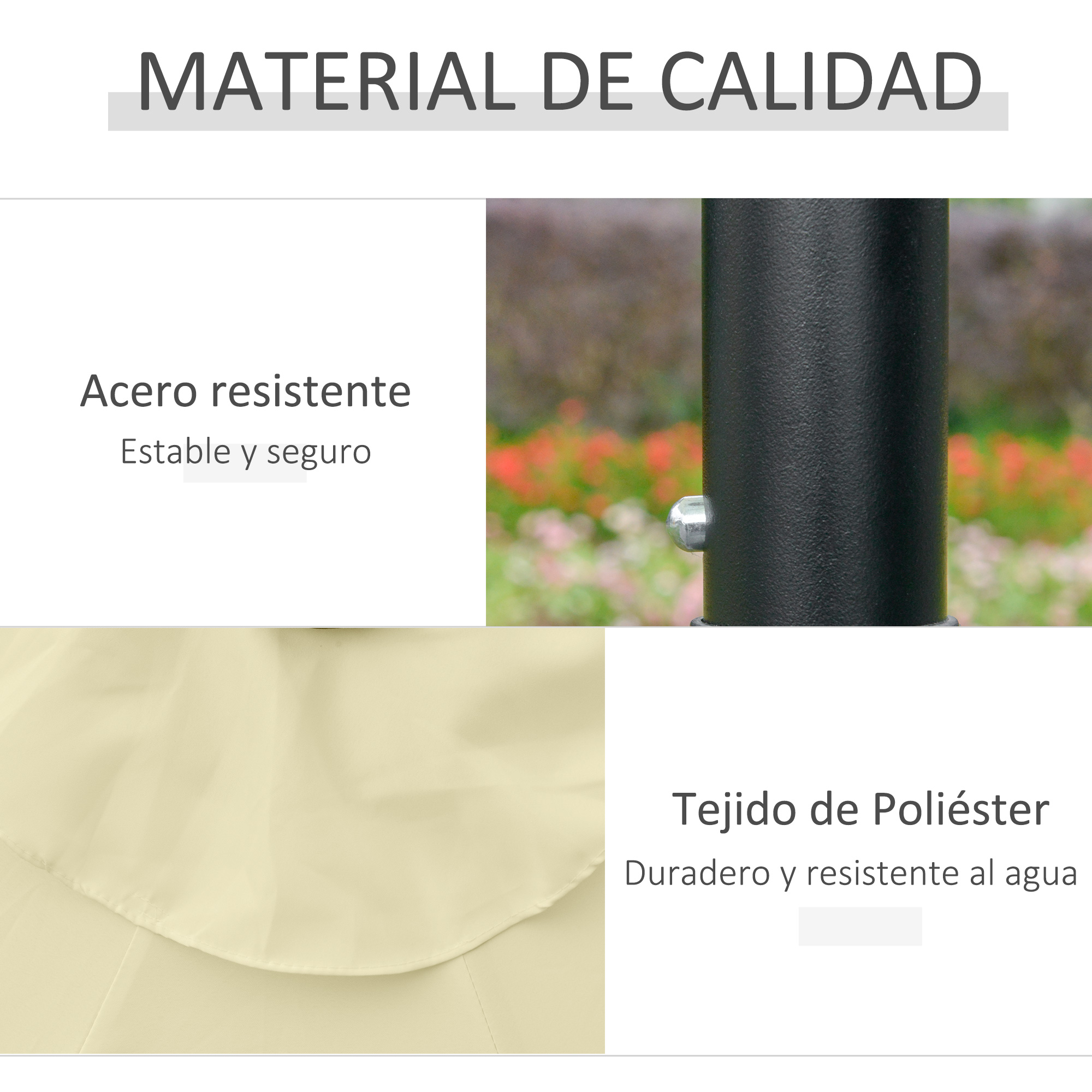 Material de calidad: Acero resistente y tejido de poliéster duradero y resistente al agua.