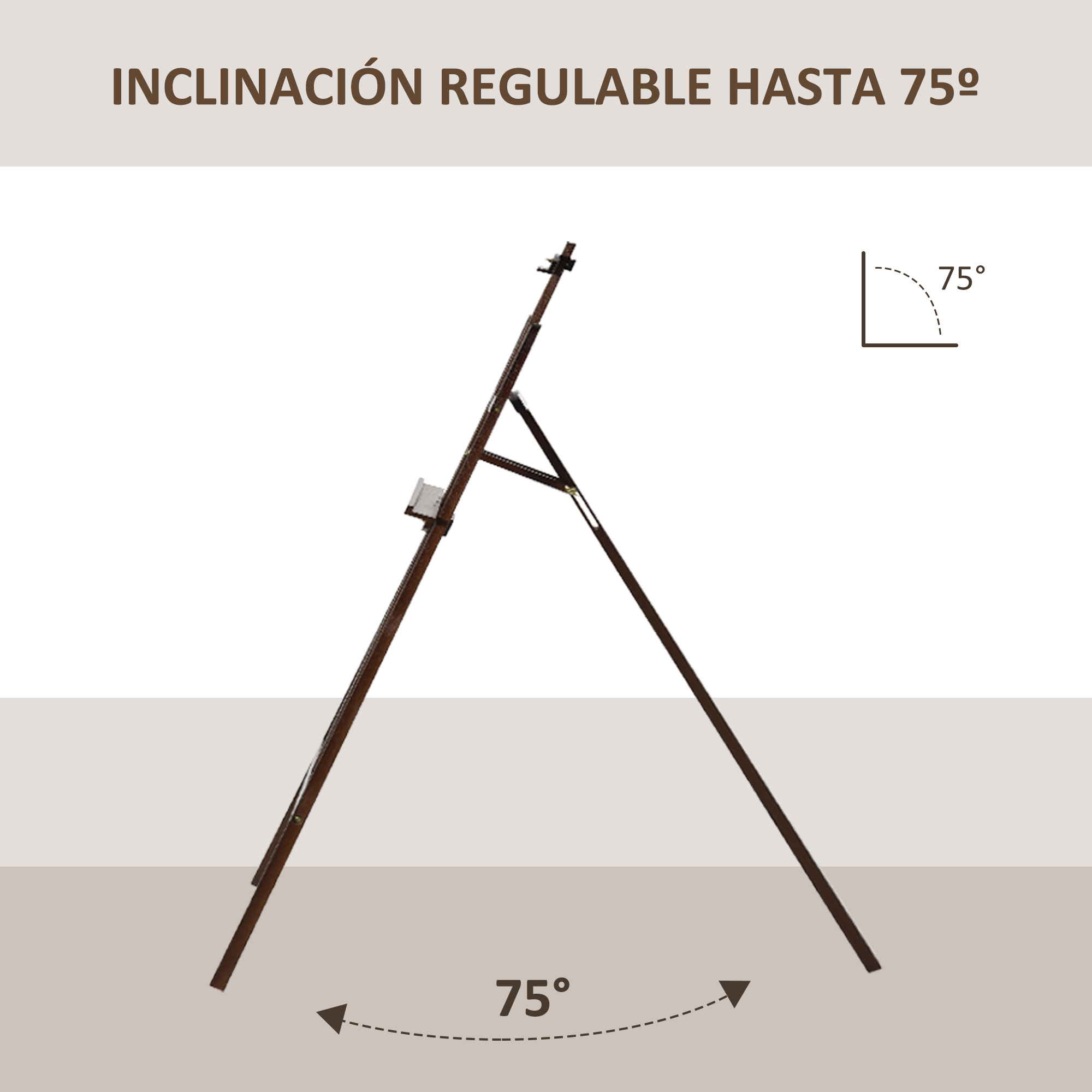 Caballete de madera con inclinación regulable hasta 75 grados.