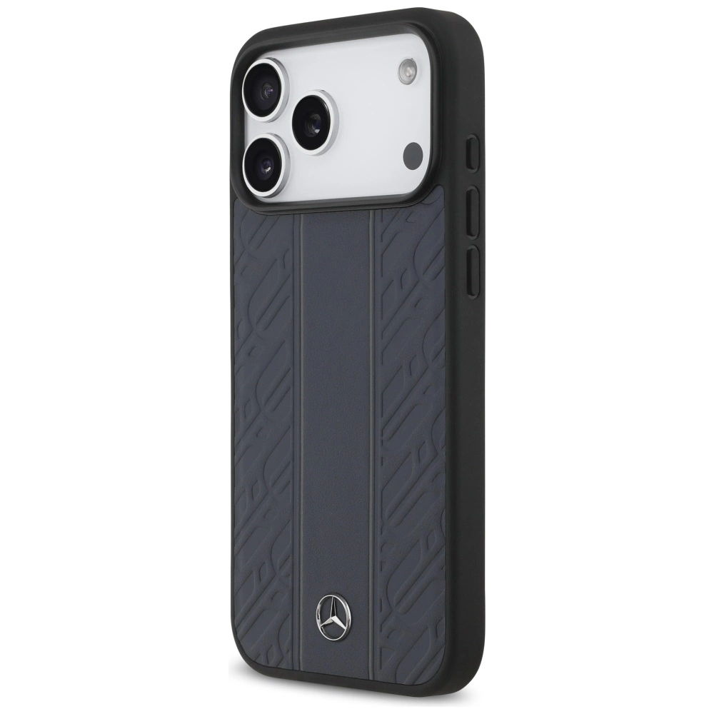 Custodia per telefono blu Mercedes con tre fori per fotocamera e logo.